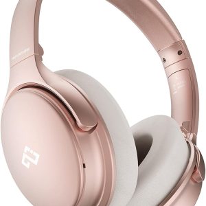 INFURTURE Rose Gold Active Noise Cancelling Headphones with Microphone Wireless Over Ear Bluetooth, Deep Bass, Memory Foam Ear Cups, Quick Charge 40H Playtime, for TV, Travel, Home Office