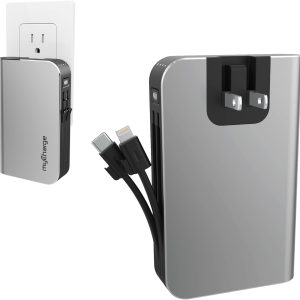 myCharge Portable Charger for iPhone – Hub 10050 mAh Internal Battery Built in Cable (Lightning, Type C) Power Bank Fast Charging Wall Plug USB Battery Pack External Cell Phone Backup, 55 Hrs