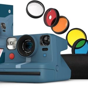 Now+ Bluetooth Connected I-Type Instant Film Camera with Bonus Lens Filter Set, Blue Gray with Carry Pouch